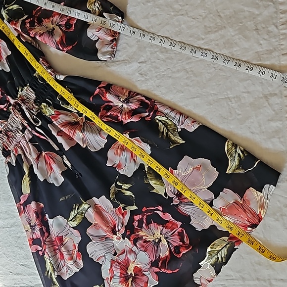 Floral black chiffon spring mini dress size small - Picture 11 of 16